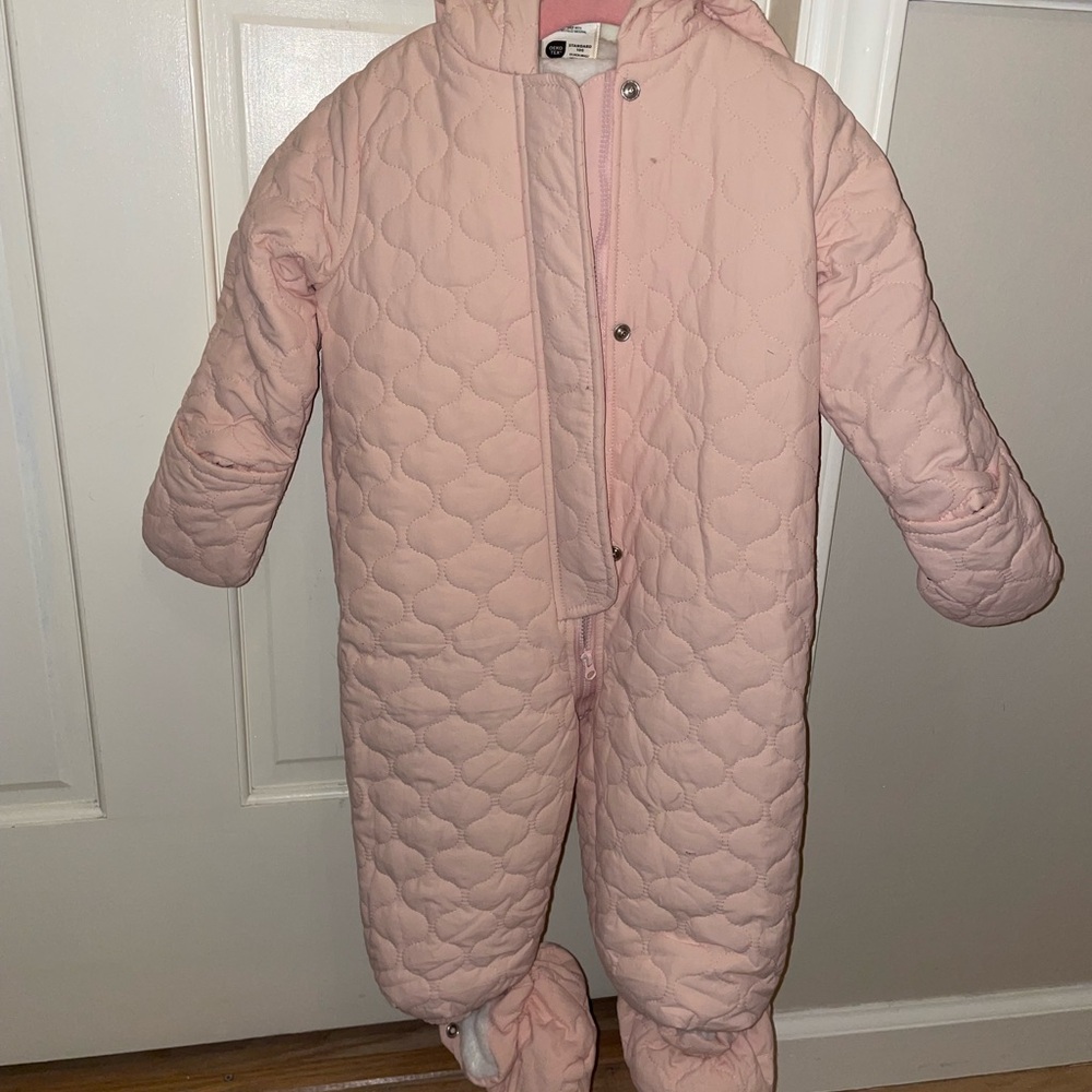 Pink Quilted Sherpa Lined Baby Snowsuit